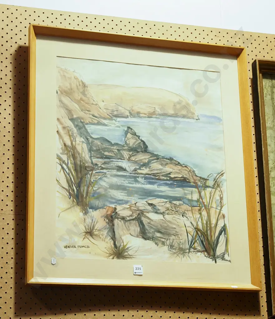 Heather Francis - framed watercolour - coastal scene - foxing Image 1++