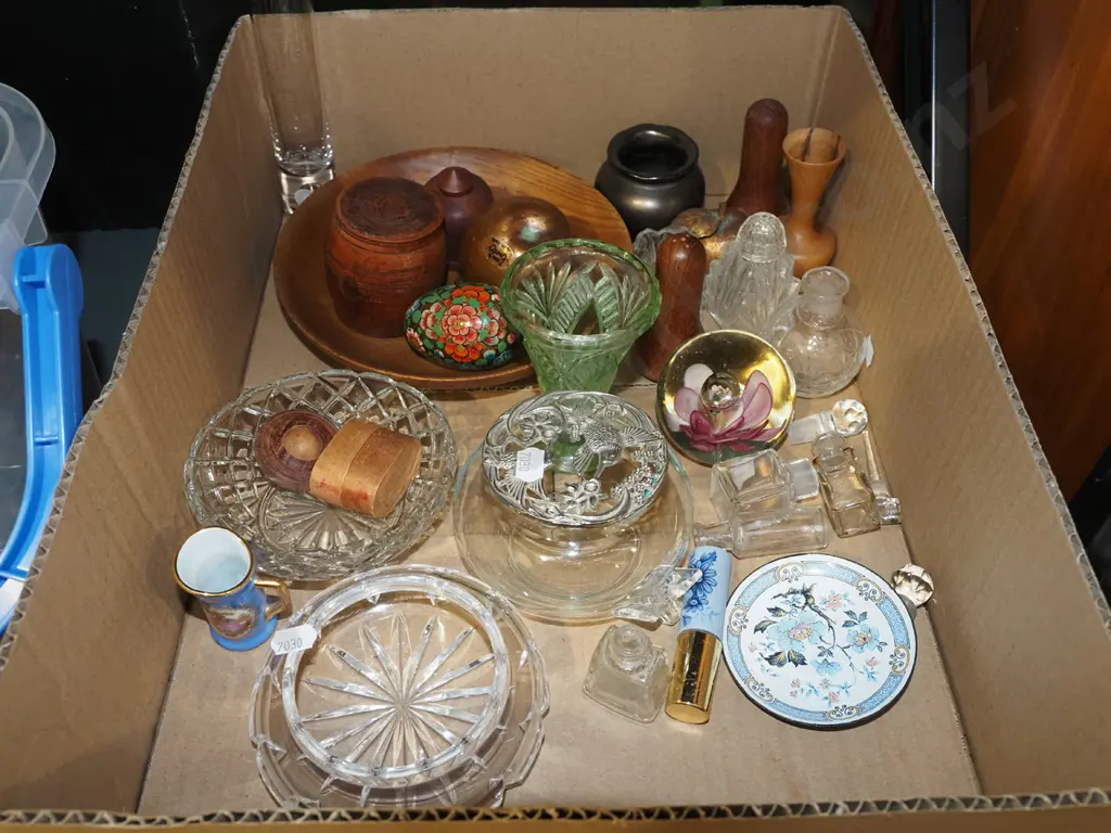 box; vases, lidded canister, glass paper weight etc Image 1++