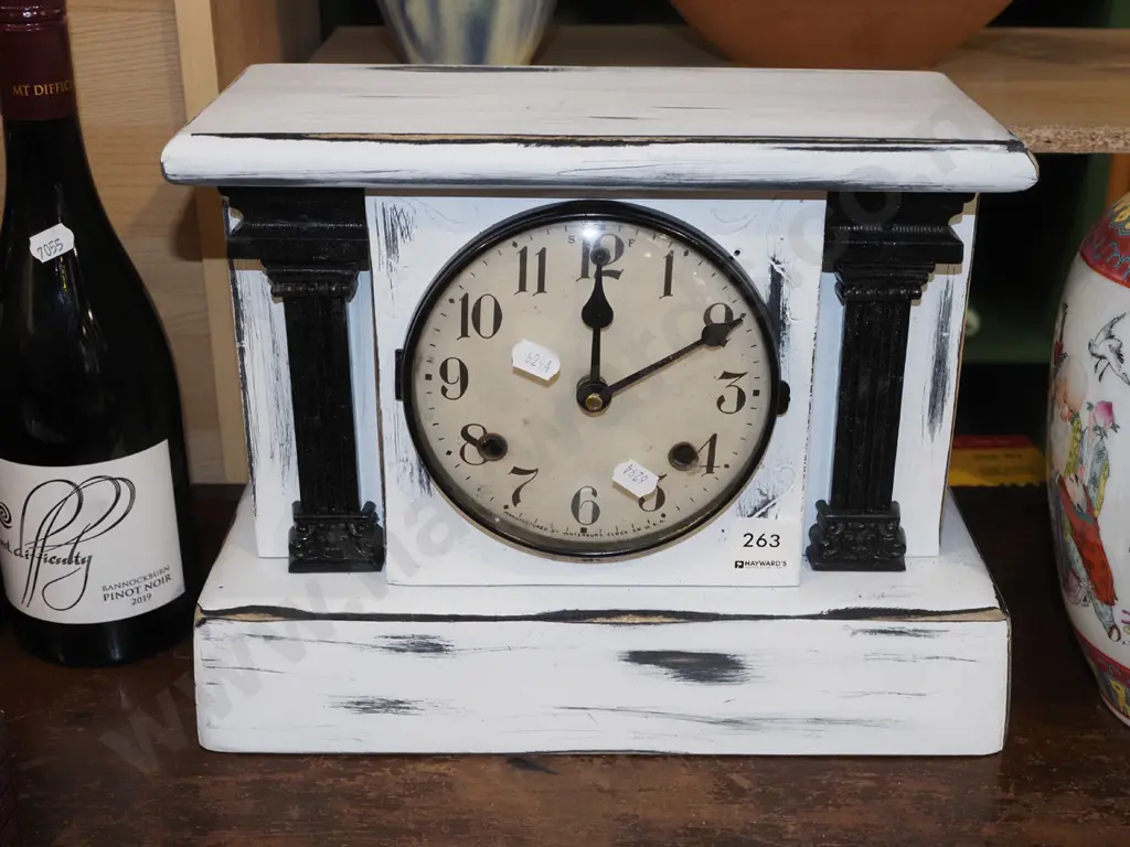 hand painted distressed wood cased mantel clock Image 1++