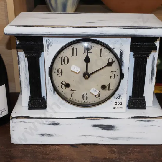 hand painted distressed wood cased mantel clock