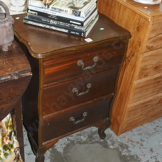 mahogany cab leg veneer 3 drawer bedside cabinet