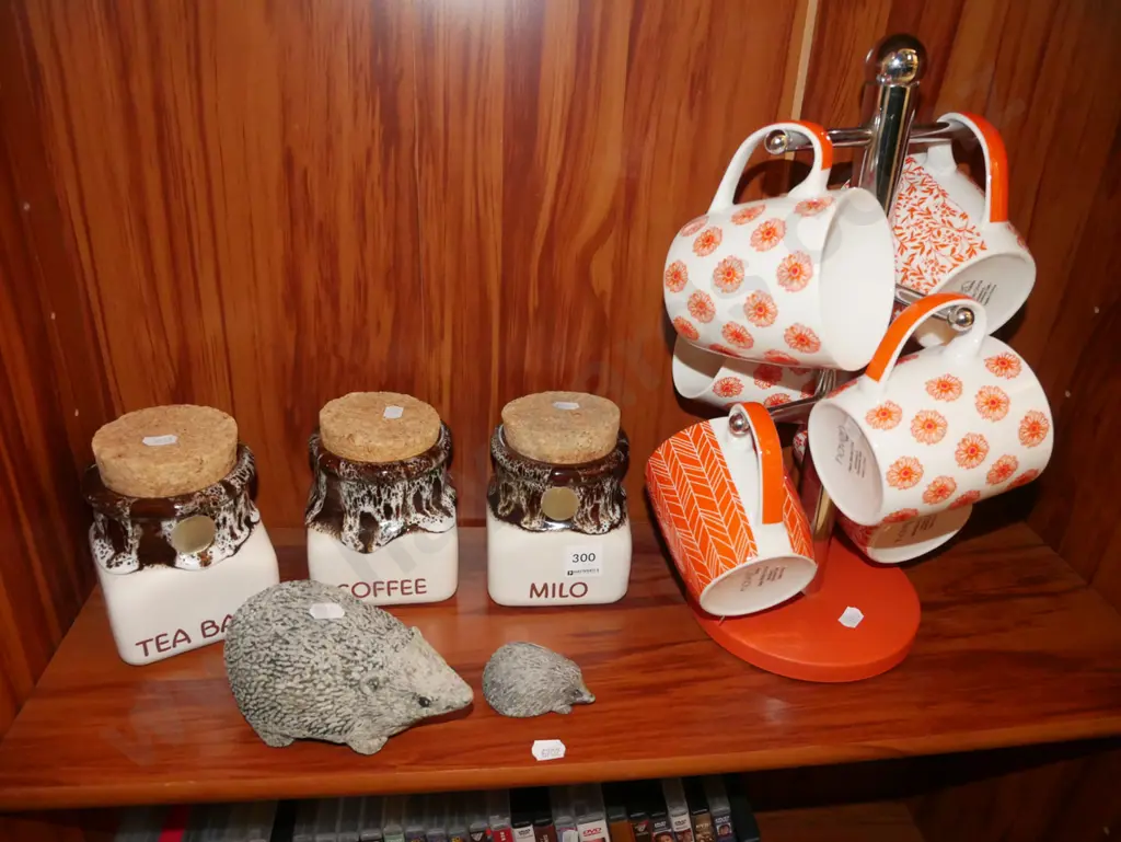 storage canisters, hedgehog figurines, coffee cups etc Image 1++