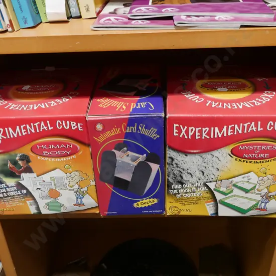 2x boxed experimental cubes, automatic card shuffler