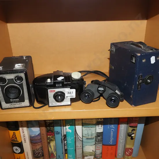 3x Kodak cameras, binoculars