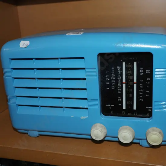 teal blue Bell mantel radio - vintage