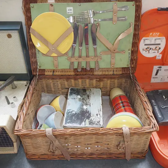cane picnic hamper and contents