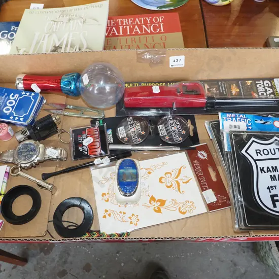 box; gas torch, reproduction novelty signs, watch etc
