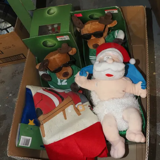 box; Xmas themed soft toys etc