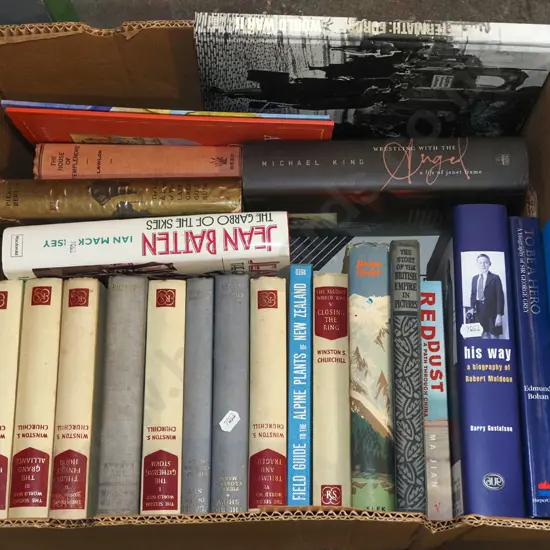 box; various books