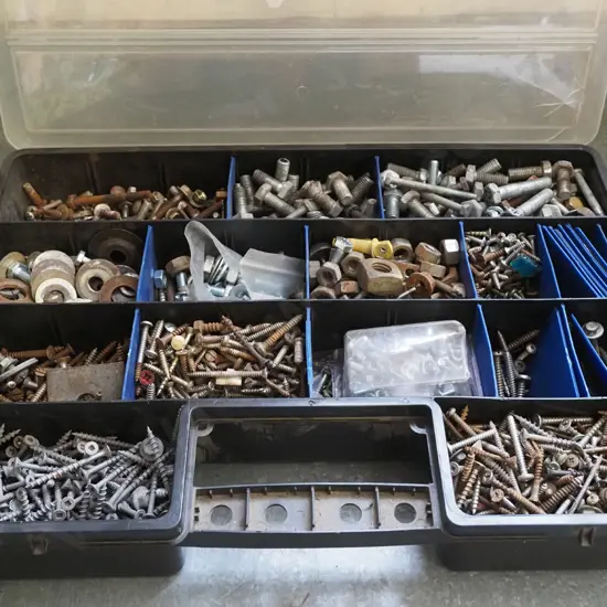 plastic organiser; nuts, bolts etc