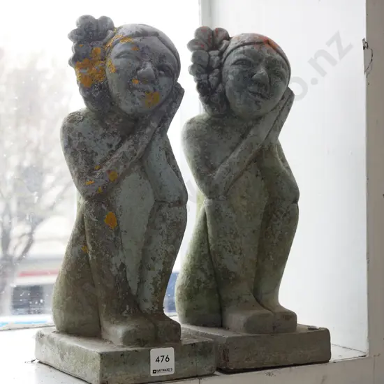 2x terracotta female garden figurines H360