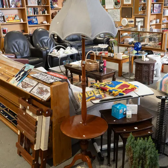 mahogany standard lamp with end table