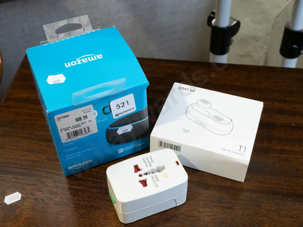 Amazon Alexa universal adaptor, ear buds Image 1++