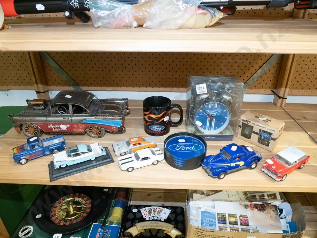 assorted model cars, Ford coasters, clock etc Image 1++