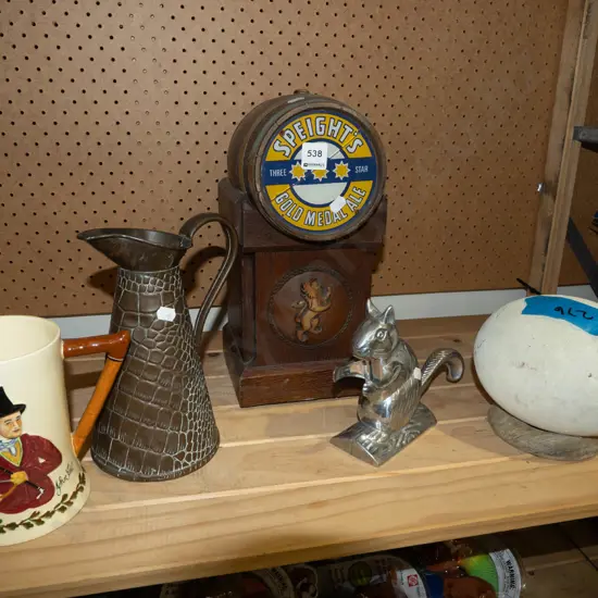 Oamaru Stone egg, musical jug - not working, Speights beer tap frontage H530 etc
