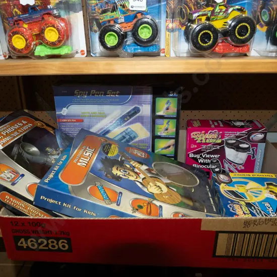 box; various childrens educational toys