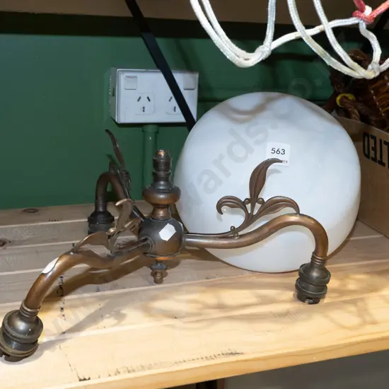 white glass hanging light fitting, part copper light fittings