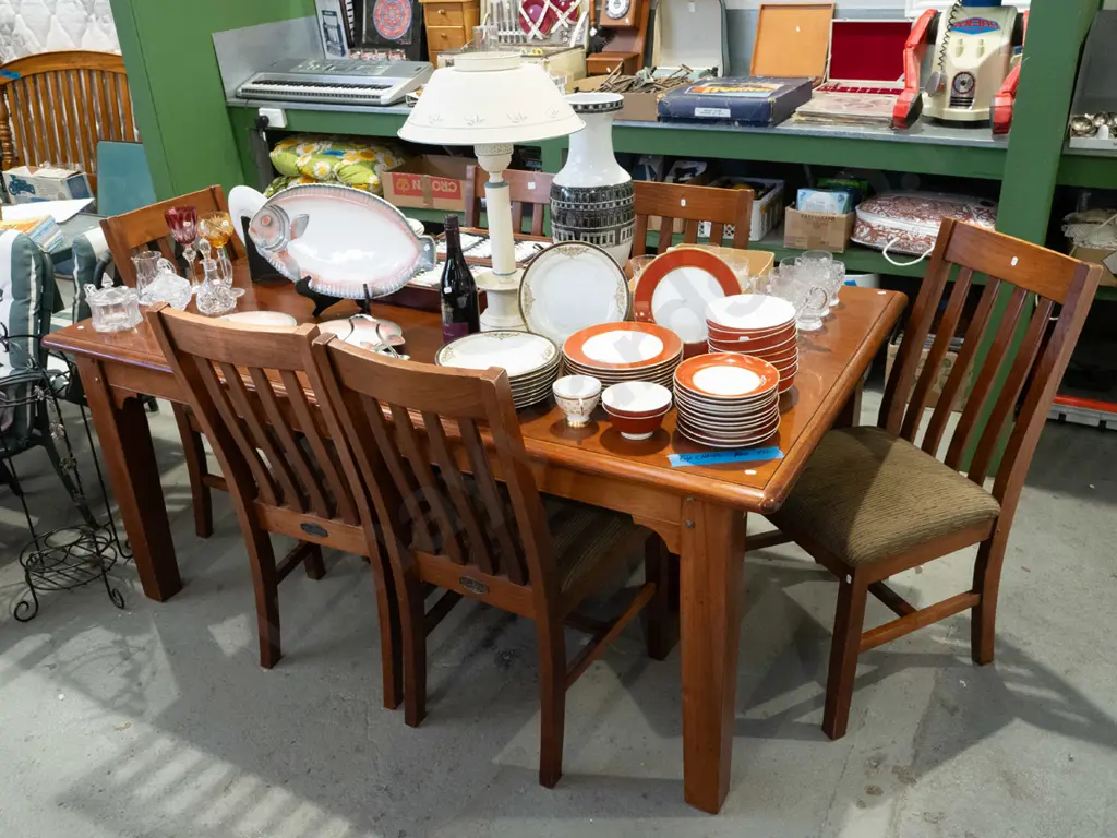 Villager Collection solid pine dining table with 6 matching chairs H770 W1800 D1050 Image 1++