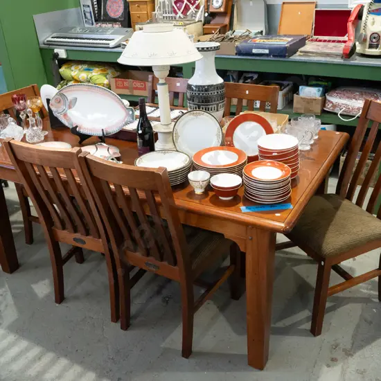 Villager Collection solid pine dining table with 6 matching chairs H770 W1800 D1050