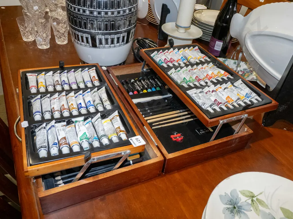 cased artist's paints, brushes, pencils etc Image 1++