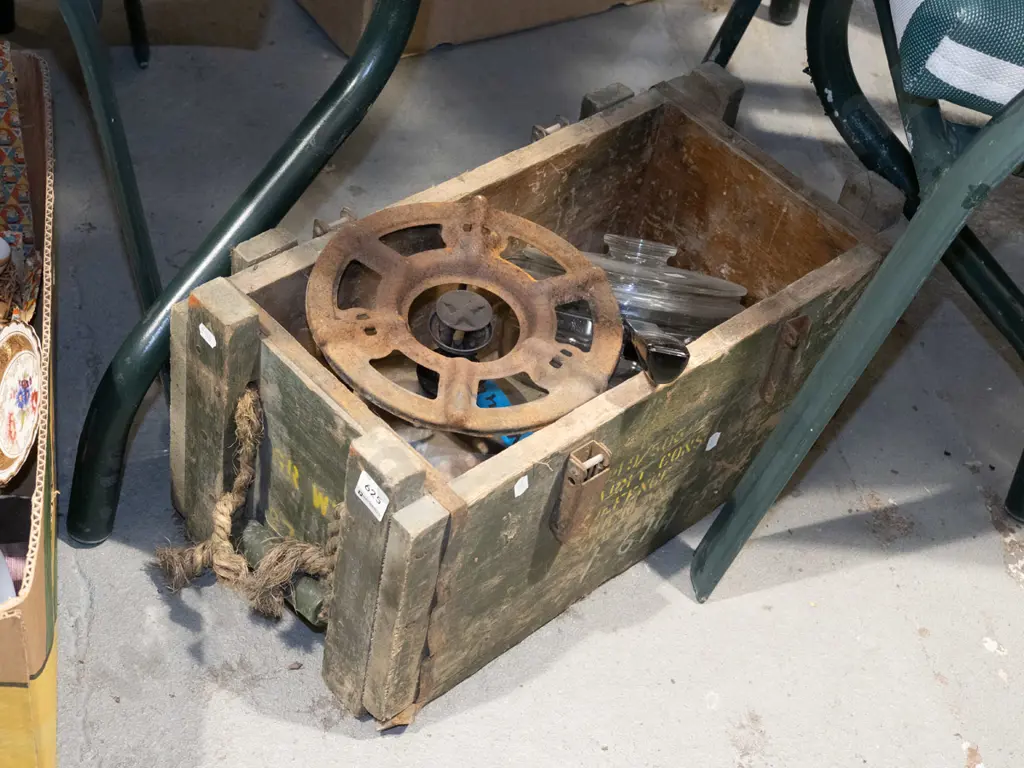 part ammunition crate, white spirit stove, pyrex lidded pot Image 1++
