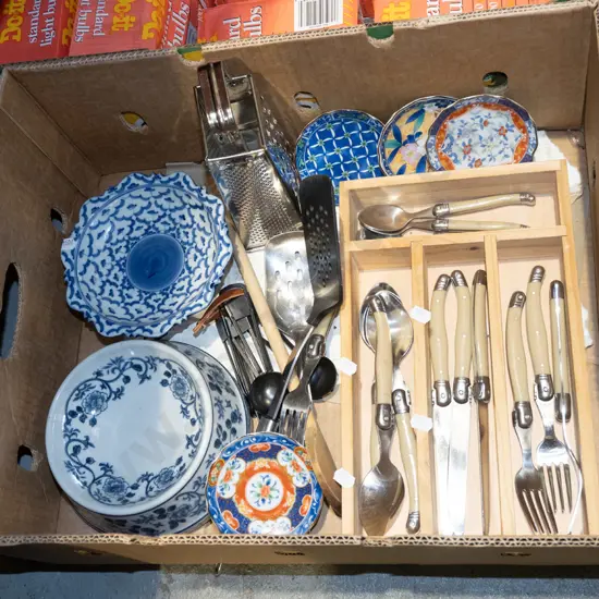 box; cutlery, grater etc