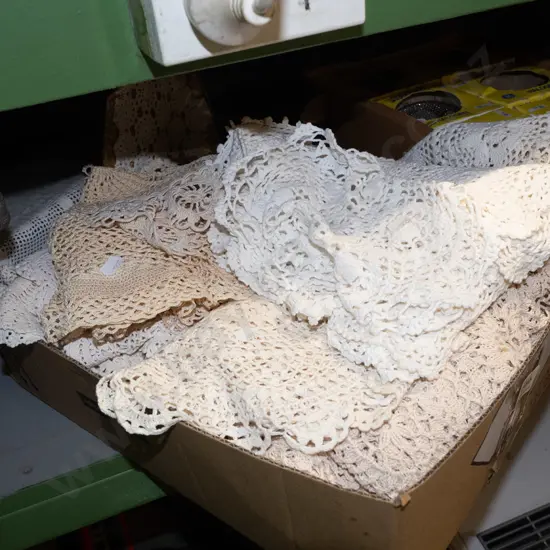 box; crochet tablecloths etc