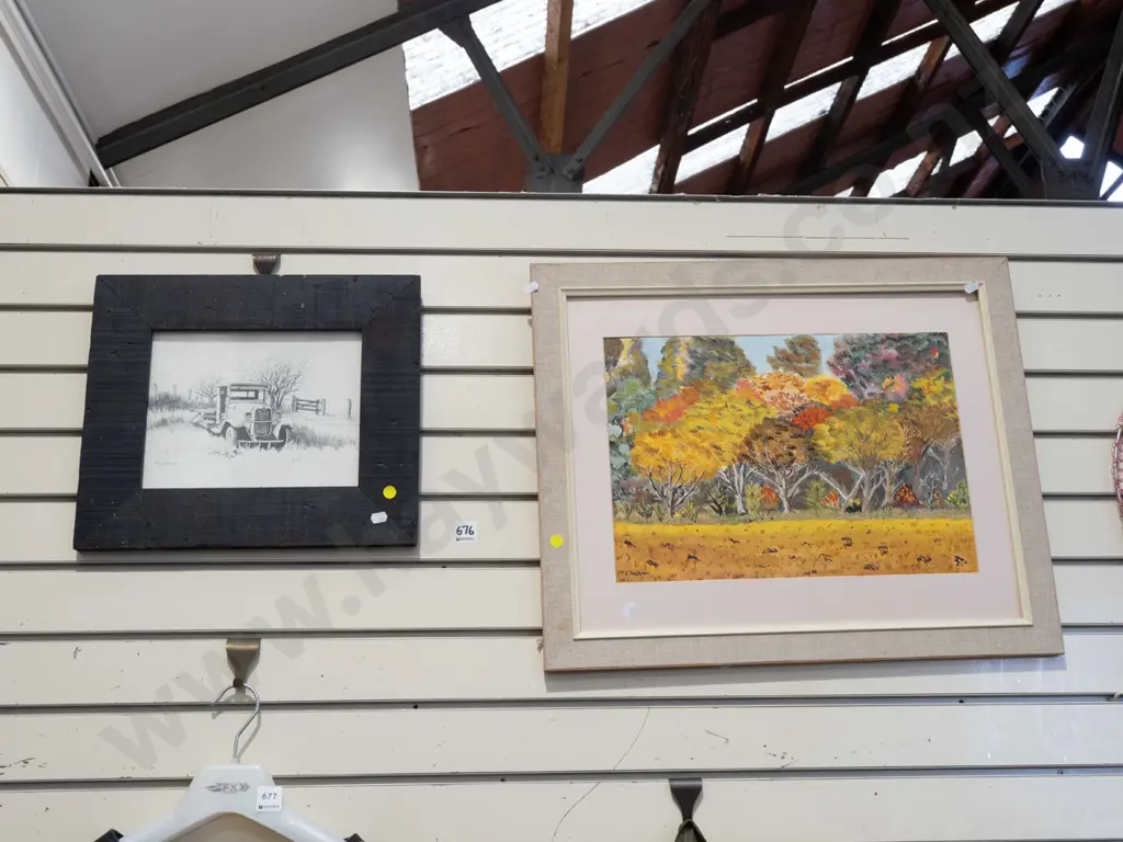 2x framed prints - Bedford truck, landscape - yellow dots Image 1++