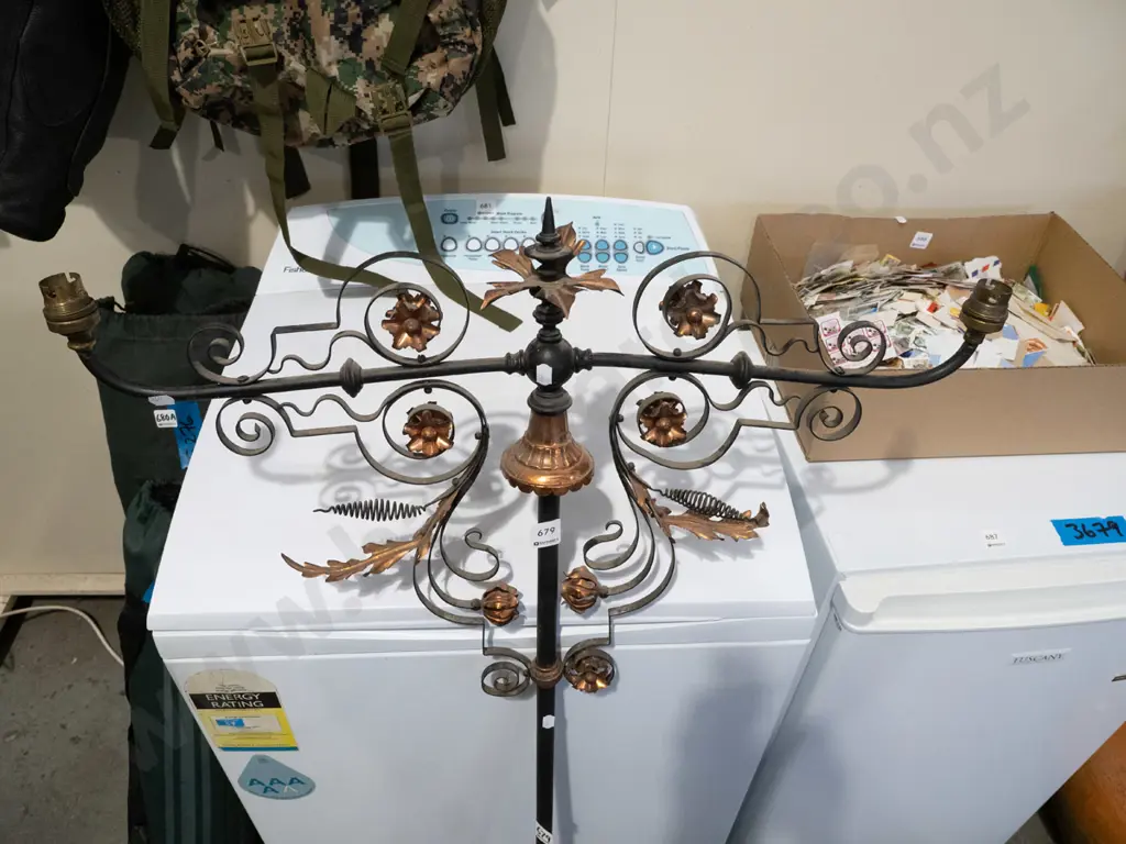 ornate wrought metal hanging twin bulb light fitting L330 Image 1++
