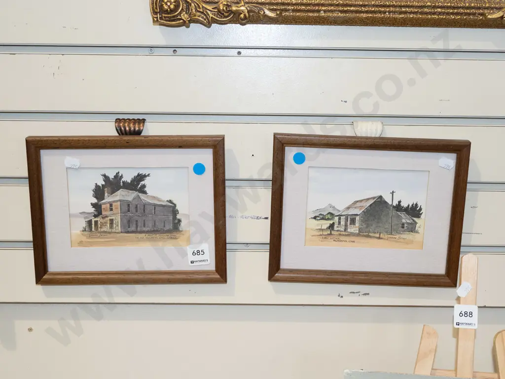 2x hand coloured Yvonne Benson prints - blue dots Image 1++