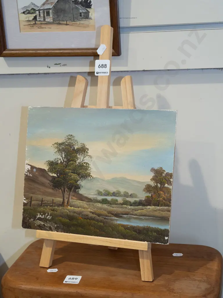 small oil on board on pine easel H410 Image 1++