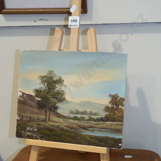 small oil on board on pine easel H410