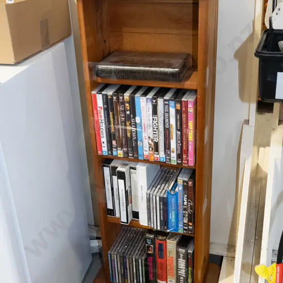 rimu DVD tower with DVDs, CDs
