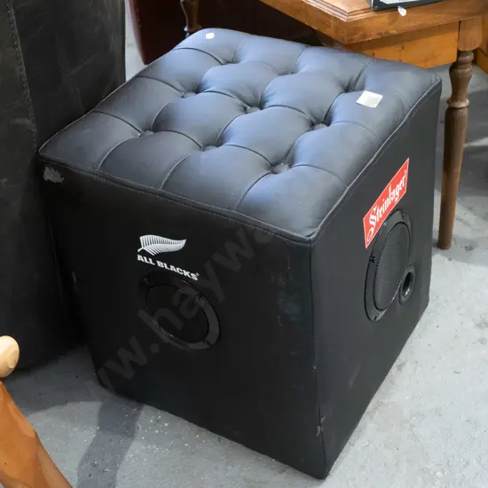 deep buttoned vinyl Steinlager ottoman/speaker - no power cord