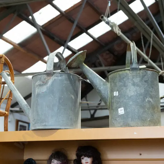 2x galvanised watering cans - 1 has no rose
