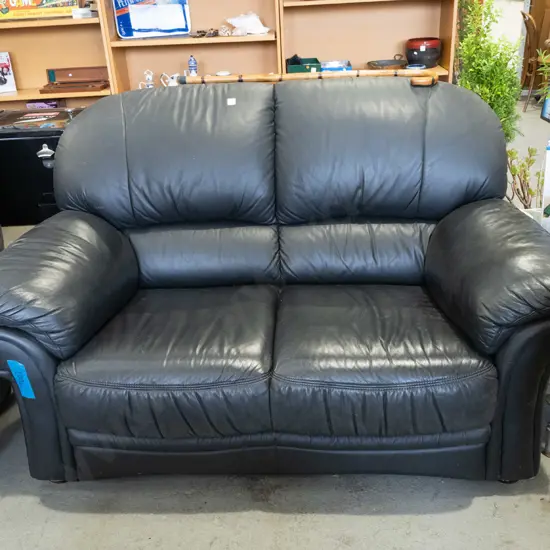 black leather rolled arm 2 seater settee