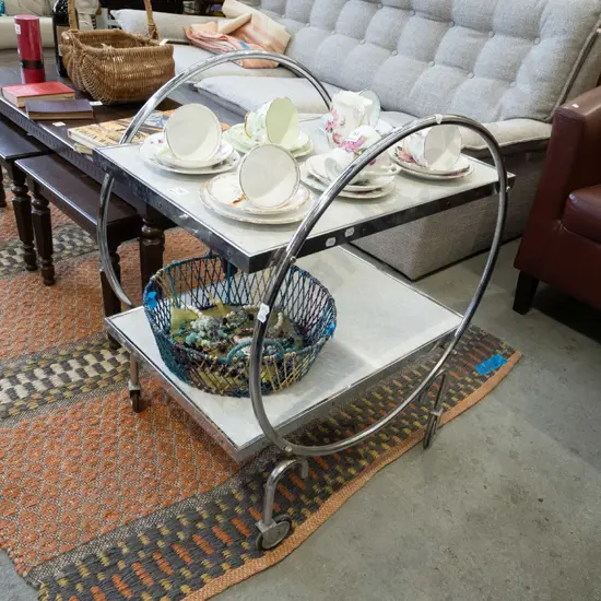 deco chrome and formica tea trolley