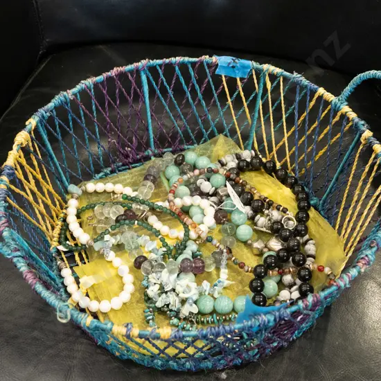 basket; costume necklaces