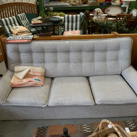 deep buttoned grey upholstered 1980s 3 seater settee 