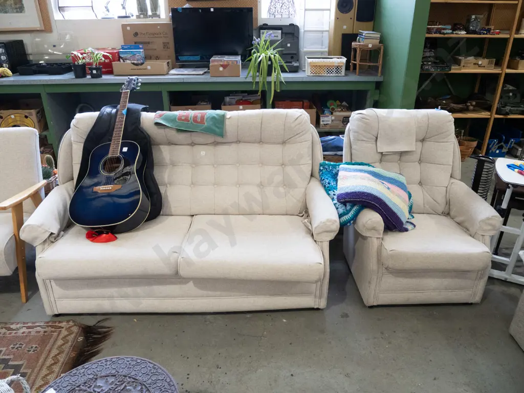 taupe deep buttoned 2 piece settee- 2 seater and single Image 1++