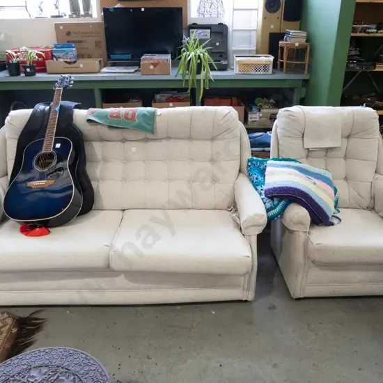 taupe deep buttoned 2 piece settee- 2 seater and single