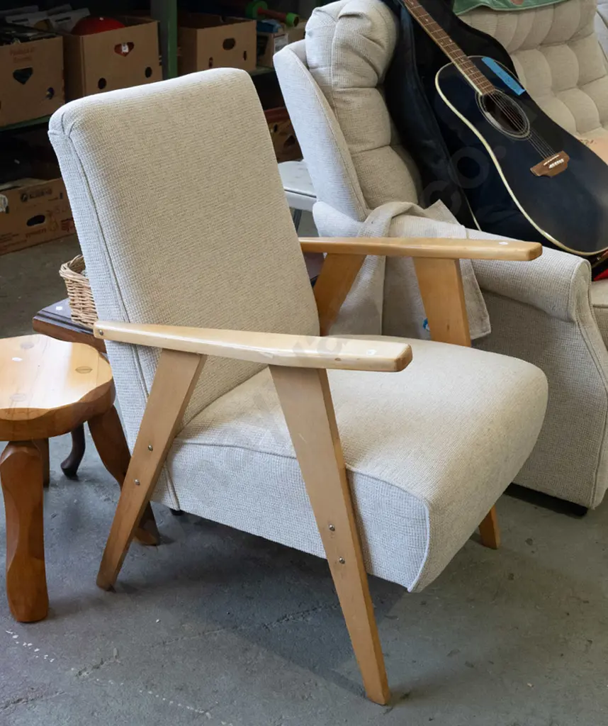 cream and wood armchair Image 1++