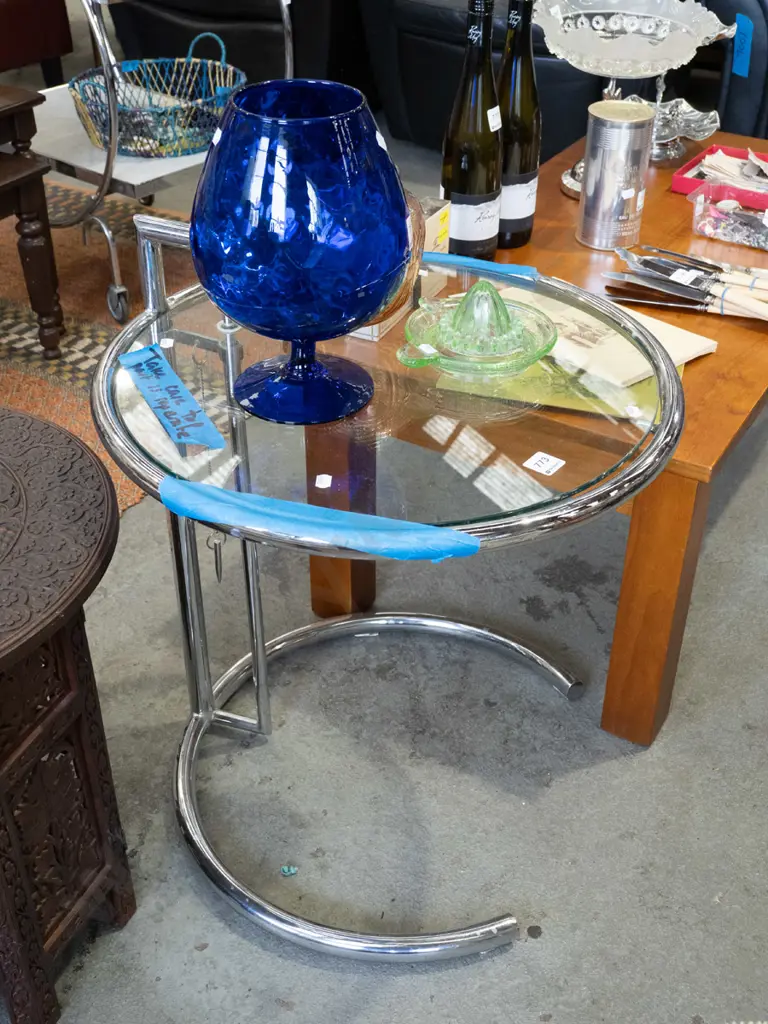 deco style chrome and glass top adjustable height end Image 1++