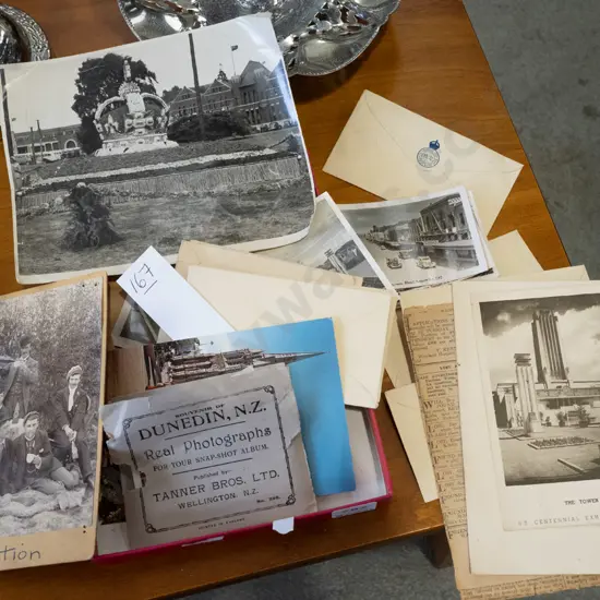 tray; souvenir photos, postcards etc