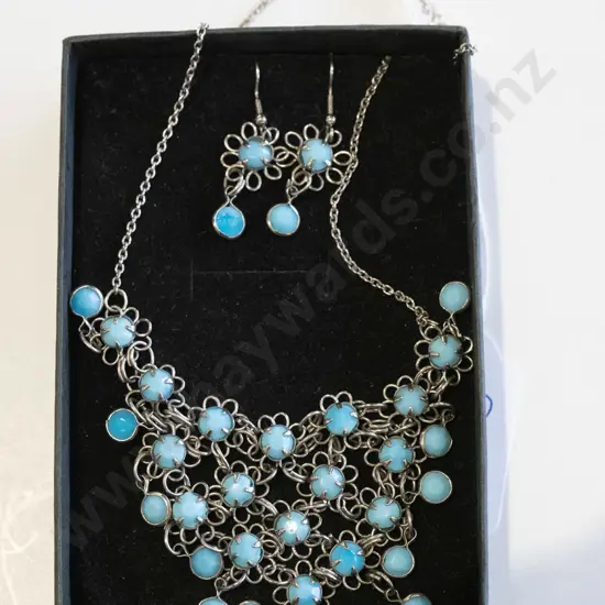 plated and glass turquoise earring & necklace set