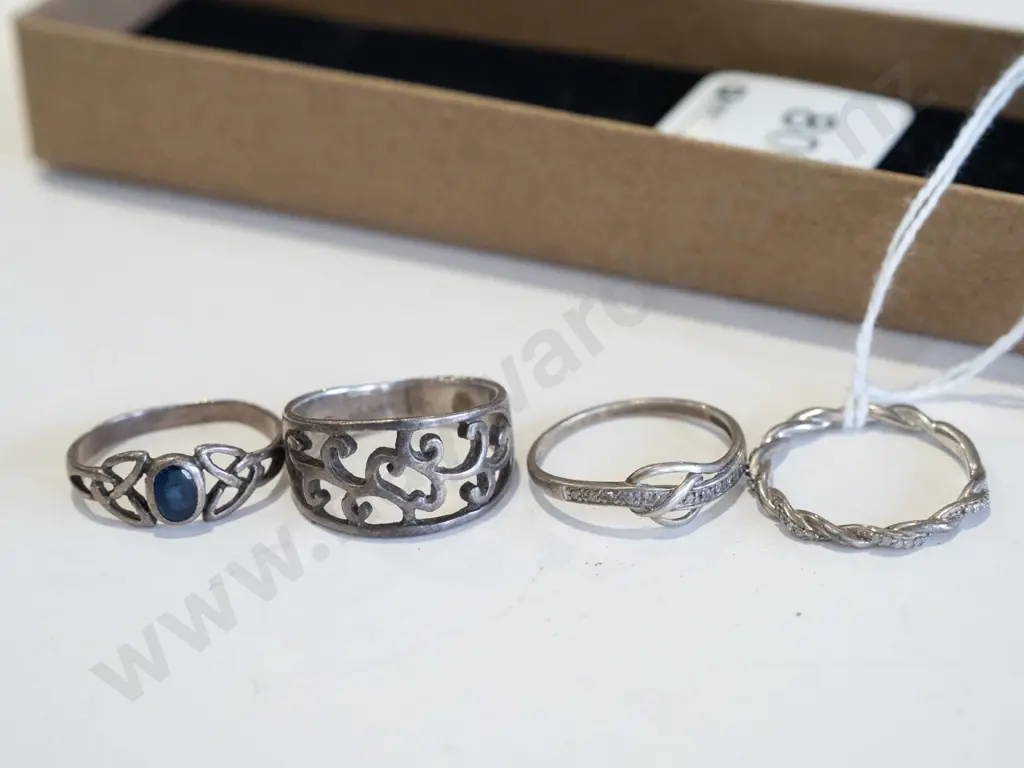 4x sterling silver rings & blue stone necklace Image 1++