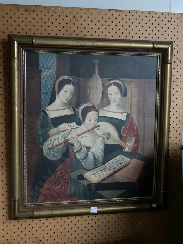 framed medieval print - trio of musicians Image 1++