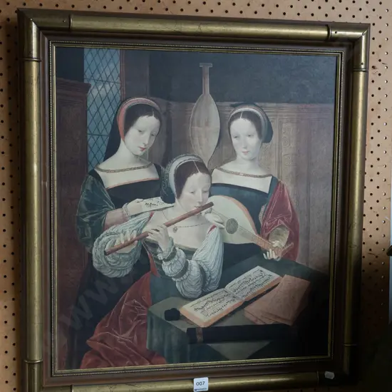 framed medieval print - trio of musicians