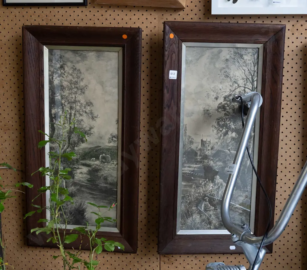 pair of oak framed black and white prints - orange dots Image 1++