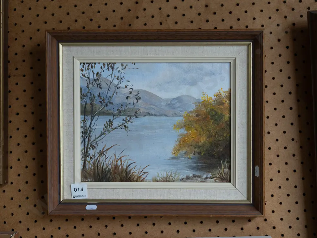 small oil on board - lake and mountain scene Image 1++